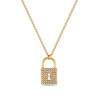14K Yellow Gold 0.12cttw Diamond Lock Pendant, 18"