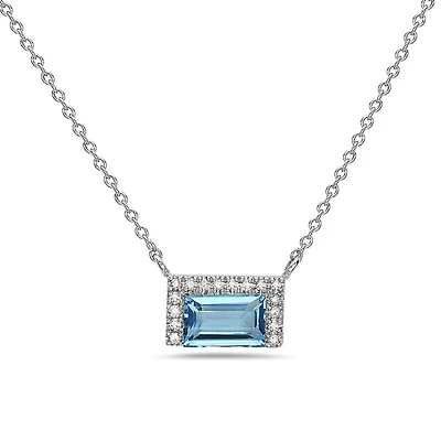 14K White Gold 0.62cttw Blue Topaz and 0.04cttw Diamond Necklace - 18 Inches