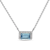 14K White Gold 0.62cttw Blue Topaz and 0.04cttw Diamond Necklace - 18 Inches