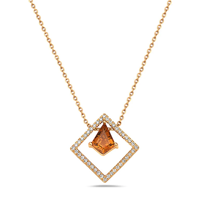 14K Yellow Gold 0.44cttw Citrine and 0.10cttw Diamond Necklace - 18 Inches