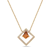 14K Yellow Gold 0.44cttw Citrine and 0.10cttw Diamond Necklace - 18 Inches