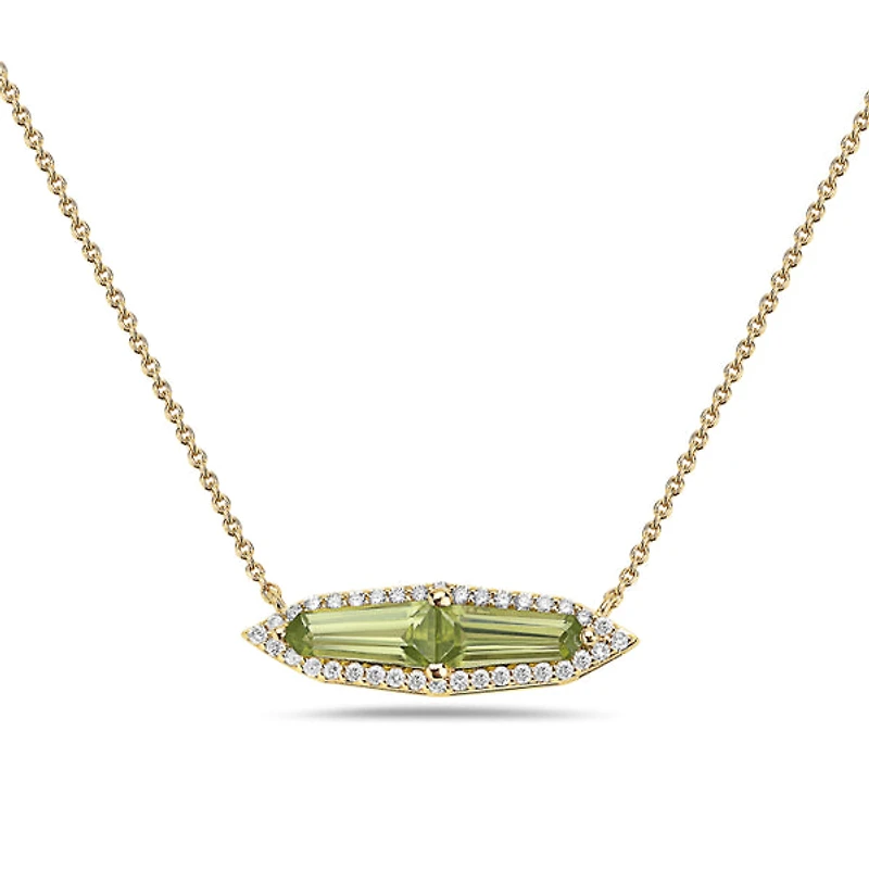 14K Yellow Gold 1.14cttw Peridot and 0.18cttw Diamond Necklace - 18 Inches