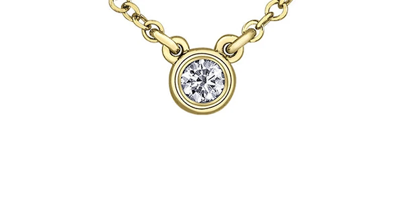 14K Yellow Gold 0.10cttw, 0.14cttw & 0.18cttw Canadian Diamond Bezel Set Pendant, 18"