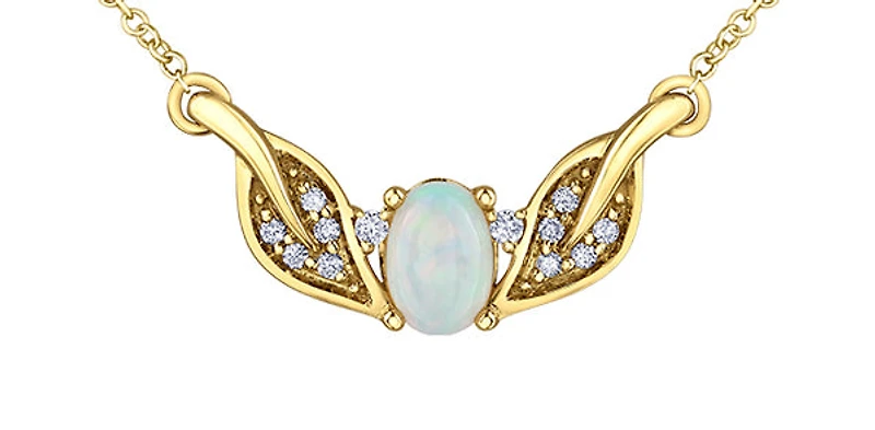 10K Yellow Gold 0.50cttw Opal and 0.10cttw Diamond Necklace - 18 Inches
