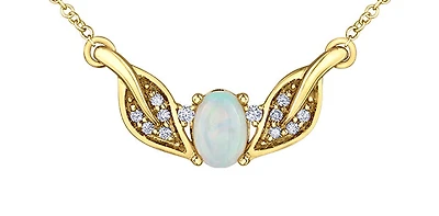 10K Yellow Gold 0.50cttw Opal and 0.10cttw Diamond Necklace - 18 Inches