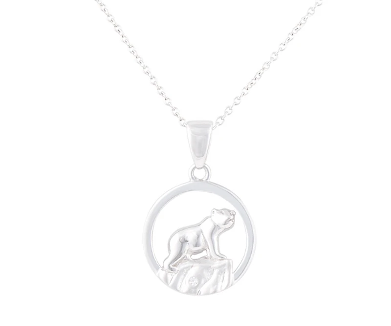 925 Sterling Silver 0.015cttw Canadian Diamond Nakoda Bear Pendant