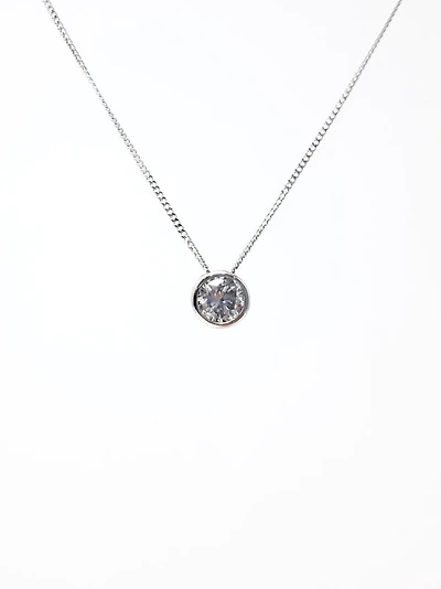 10K White Gold 0.28cttw Bezel Set Diamond Pendant, 18"