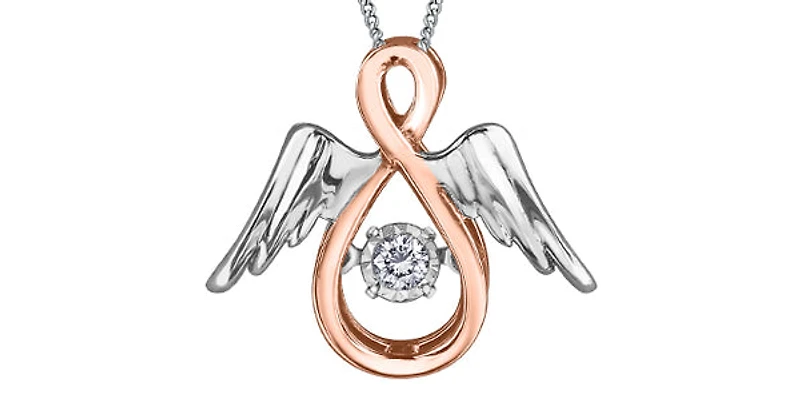 10K Rose Gold & White Gold 0.05cttw Diamond Angel Pendant, 18"