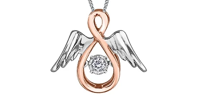 10K Rose Gold & White Gold 0.05cttw Diamond Angel Pendant, 18"