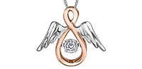 10K Rose Gold & White Gold 0.05cttw Diamond Angel Pendant, 18"