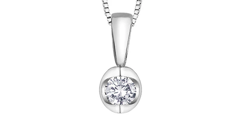 14K White Gold 0.10cttw Round Cut Diamond Pendant, 18"