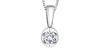 14K White Gold 0.10cttw Round Cut Diamond Pendant, 18"