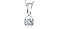 14K White Gold 0.10cttw Round Cut Diamond Pendant, 18"