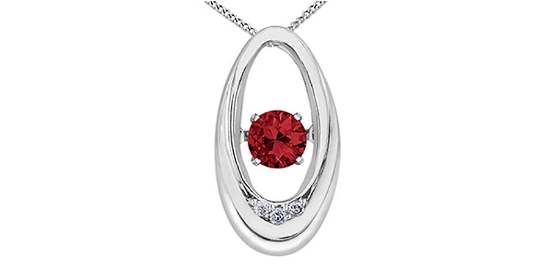 10K White Gold 0.12cttw Genuine Ruby & Diamond Pendant, 18"