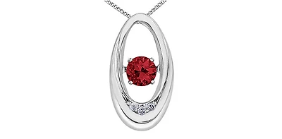 10K White Gold 0.12cttw Genuine Ruby & Diamond Pendant, 18"