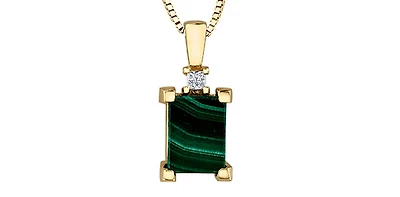10K Genuine Malachite & 0.044cttw Canadian Diamond Pendant, 18"