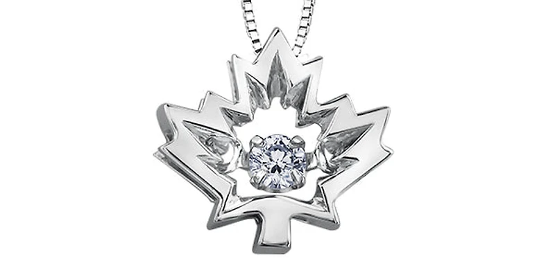 10K White Gold 0.04 Canadian Diamond Maple Leaf Pendant