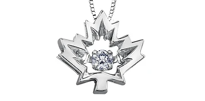 10K White Gold 0.04 Canadian Diamond Maple Leaf Pendant