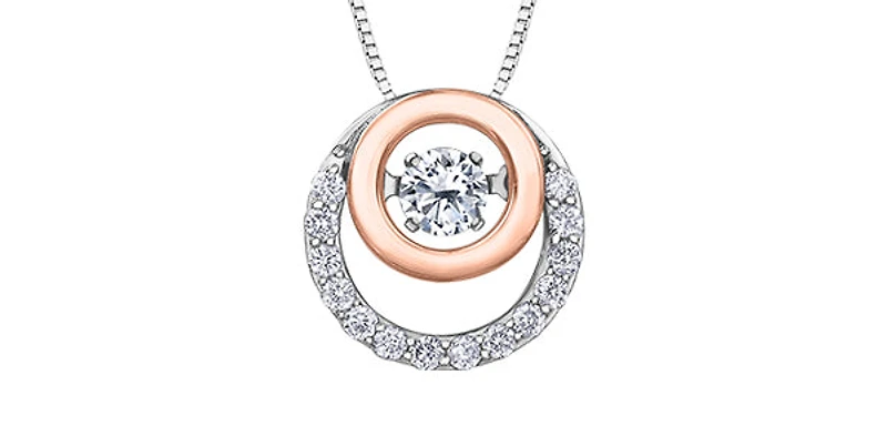 10K White & Rose Gold 0.38cttw Diamond Eternity / Double Circle Necklace, 18"
