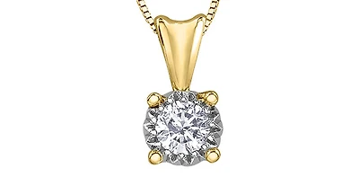 10K Yellow Gold 0.10cttw Diamond Solitaire Pendant, 18"