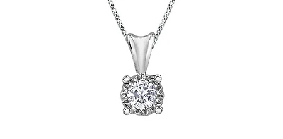 10K White Gold 0.10cttw Diamond Solitaire Pendant, 18"