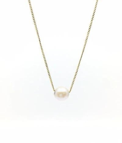 10K Yellow Gold Fine Curb Chain with 5.6mm Cultured Pearl - 18 Inches