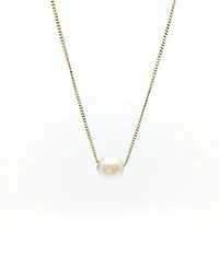 10K Yellow Gold Fine Curb Chain with 5.6mm Cultured Pearl - 18 Inches