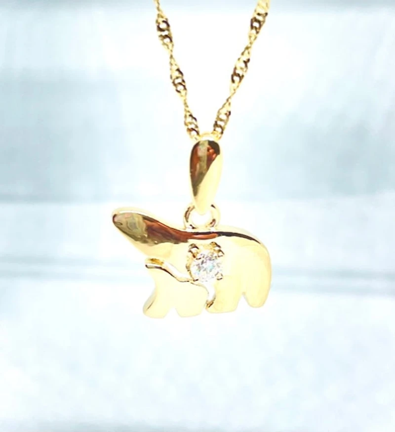 14K Yellow Gold 0.24cttw Diamond Mother and Cub Necklace with Singapore Chain (Spring Clasp) - Adjustable 16 & 18 Inches