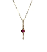 10K Yellow Gold 0.08cttw (2.5mm) Ruby and 0.05cttw Diamond Necklace with Cable Chain (Spring Clasp) - Adjustable 17 - 18 Inches