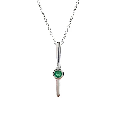 10K White Gold 0.07cttw (2.50mm) Emerald and 0.05cttw Diamond Necklace with Cable Chain (Spring Clasp) - Adjustable 17 - 18 Inches
