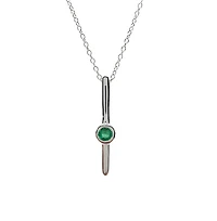 10K White Gold 0.07cttw (2.50mm) Emerald and 0.05cttw Diamond Necklace with Cable Chain (Spring Clasp) - Adjustable 17 - 18 Inches