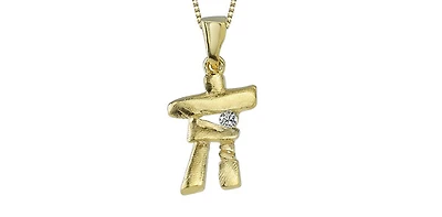 10K Yellow Gold 0.054cttw Diamond Inukshuk Pendant, 18"