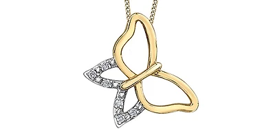 10K Yellow Gold Gold Butterfly 0.03cttw Diamond Necklace - 18"