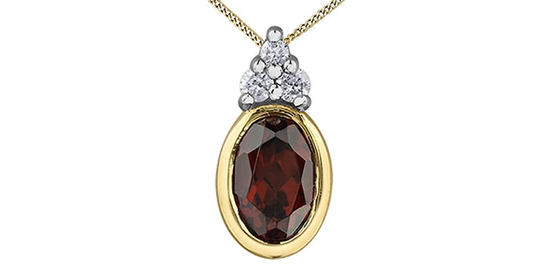 10K Yellow Gold Garnet and 0.04cttw Diamond Pendant - 18 Inches