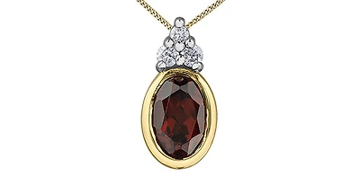 10K Yellow Gold Garnet and 0.04cttw Diamond Pendant - 18 Inches
