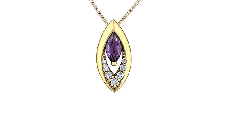 10K Yellow Gold Amethyst and Diamond Pendant