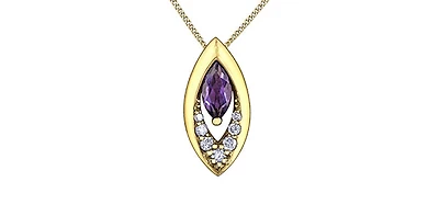 10K Yellow Gold Amethyst and Diamond Pendant