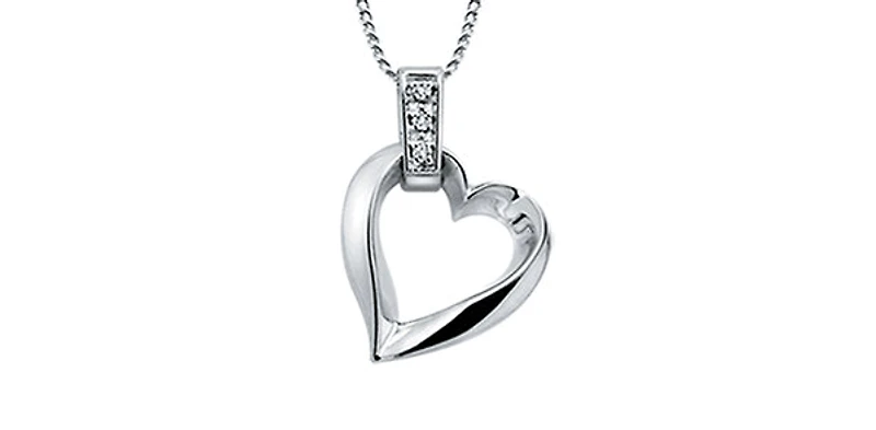 10K White Gold 0.02cttw Diamond Heart Pendant, 18"