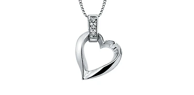 10K White Gold 0.02cttw Diamond Heart Pendant, 18"