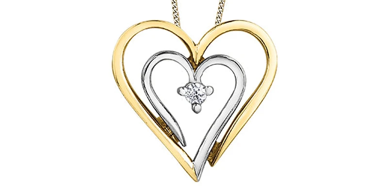 10K Yellow Gold 0.04cttw Canadian Diamond Heart Pendant, 18"