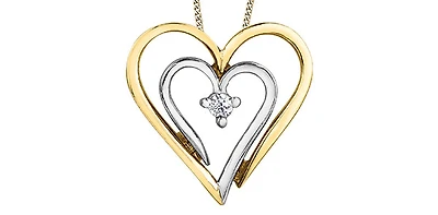 10K Yellow Gold 0.04cttw Canadian Diamond Heart Pendant, 18"