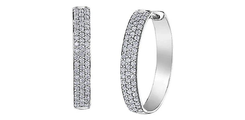 10K White Gold 0.50cttw Diamond Hoop Huggie Hinged Earring