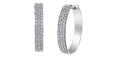 10K White Gold 0.50cttw Diamond Hoop Huggie Hinged Earring