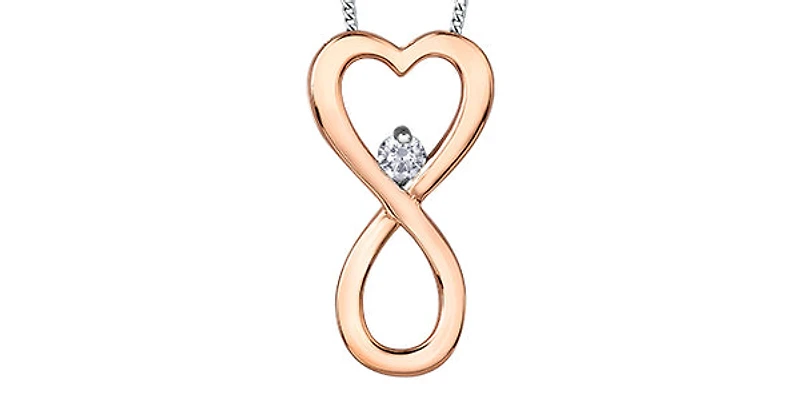 10K Rose Gold 0.04cttw Diamond Heart / Infinity Pendant, 18"