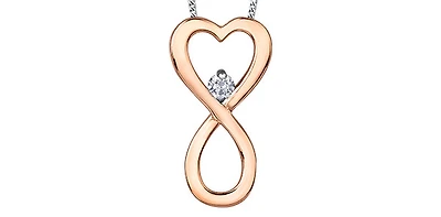 10K Rose Gold 0.04cttw Diamond Heart / Infinity Pendant, 18"