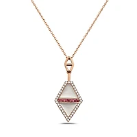 14K Rose Gold Ruby, Mother of Pearl and Diamond Necklace, 18"