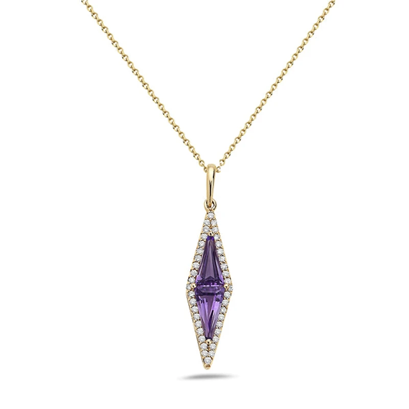 14K Yellow Gold 0.92cttw Amethyst and 0.20cttw Diamond Necklace - 18 Inches