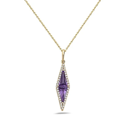 14K Yellow Gold 0.92cttw Amethyst and 0.20cttw Diamond Necklace - 18 Inches