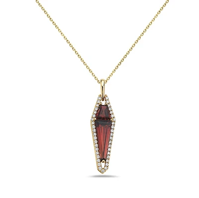14K Yellow Gold 1.85cttw Garnet and 0.21cttw Diamond Necklace - 18 Inches