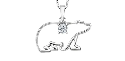 10K White Gold Canadian Diamond 0.083cttw Round Cut Pendant 18"